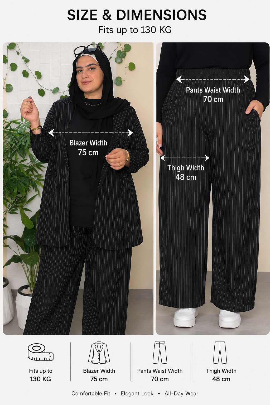 Plus Size Pinstripe Suit Set – Blazer & Pants